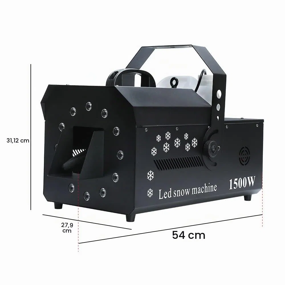 Schneemaschine, 1500W Schnee Maschine mit 12 LED Licht, 5L Wassertank, Schneeflockenmaschine DMX für Partys, Halloween
