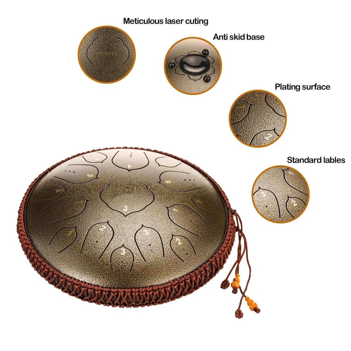 Stahlzungentrommel 14 Zoll 15-Ton-Schlaginstrument Handpan-Trommel Mit Trommelstöcken/Fingerauflagen/Notenblatt/Tragetasche, Geschenke for Anfänger Und Yoga-Liebhaber