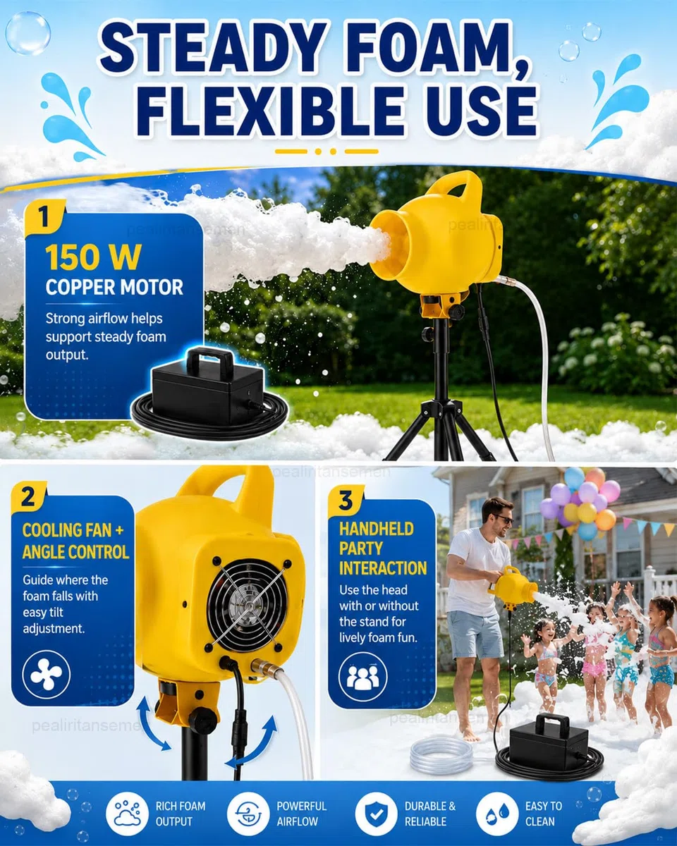 Bubble-Schaummaschine 150 W, Schaumkanone Für Partys Mit 3–5 M Reichweite, Verstellbarem Stativ, 1000-L/H-Wasserpumpe Und Steuerbox Für Pool- Und Gartenfeste, Spaß Yellow