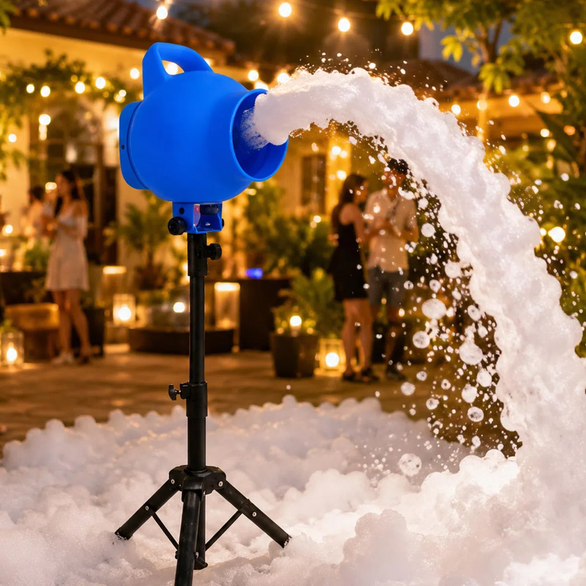 Schaummaschine Für Partys 150 W, Schaumkanone Mit 3–5 M Reichweite, Verstellbarem Winkel, Stabilem Teleskopstativ, Wasserpumpe Und Steuerbox Für Garten Und Pool, Spaß Blue