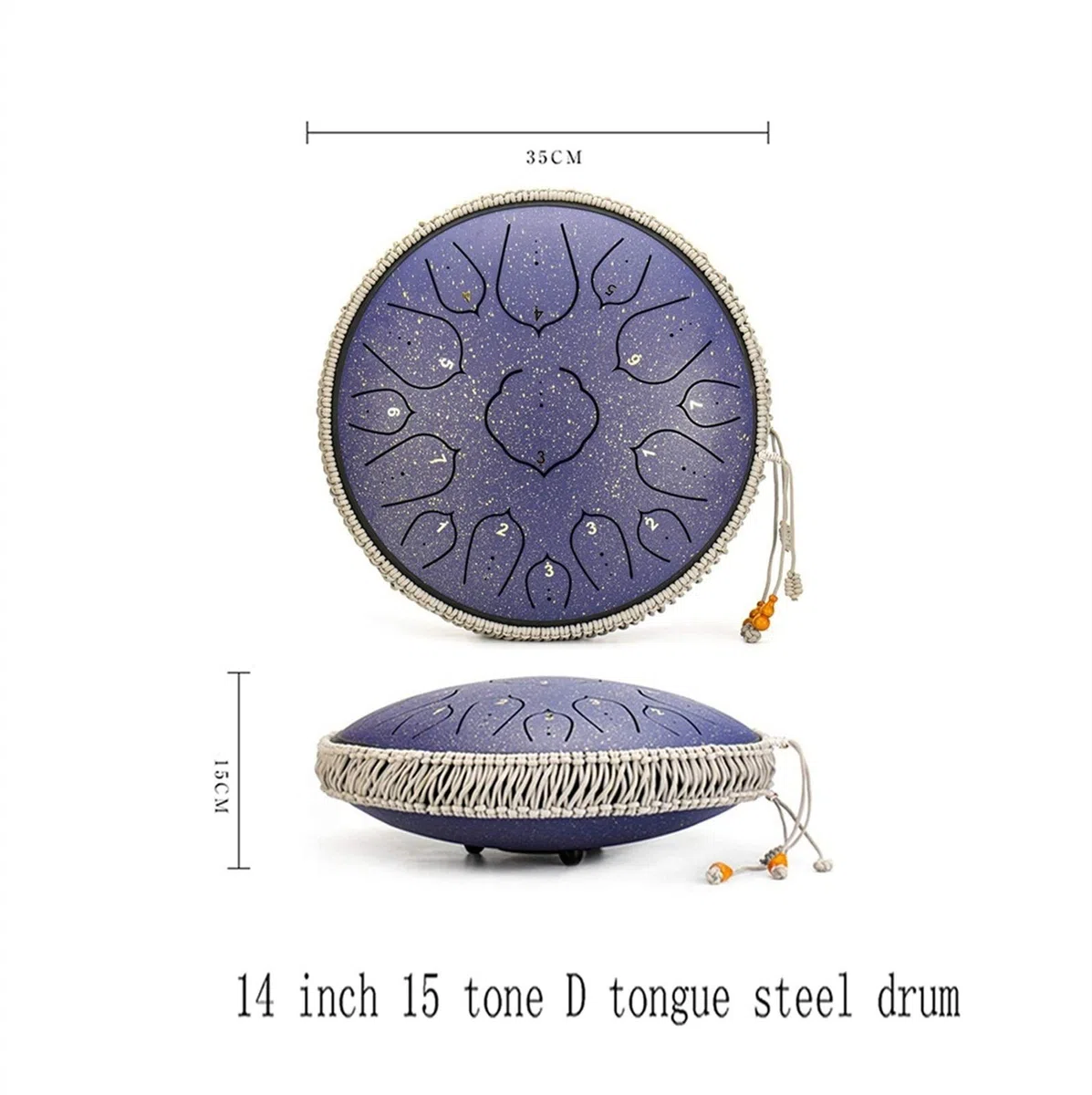 Stahlzunge-Trommel 14 Zoll 15 Pech-Percussion-Instrument, Stahltrommel-Kit Mit Trommelstäbchen/Fingerbetten/Musik-Score, Ein Geschenk Für Anfänger Und Yoga-Liebhaber (Color : B)