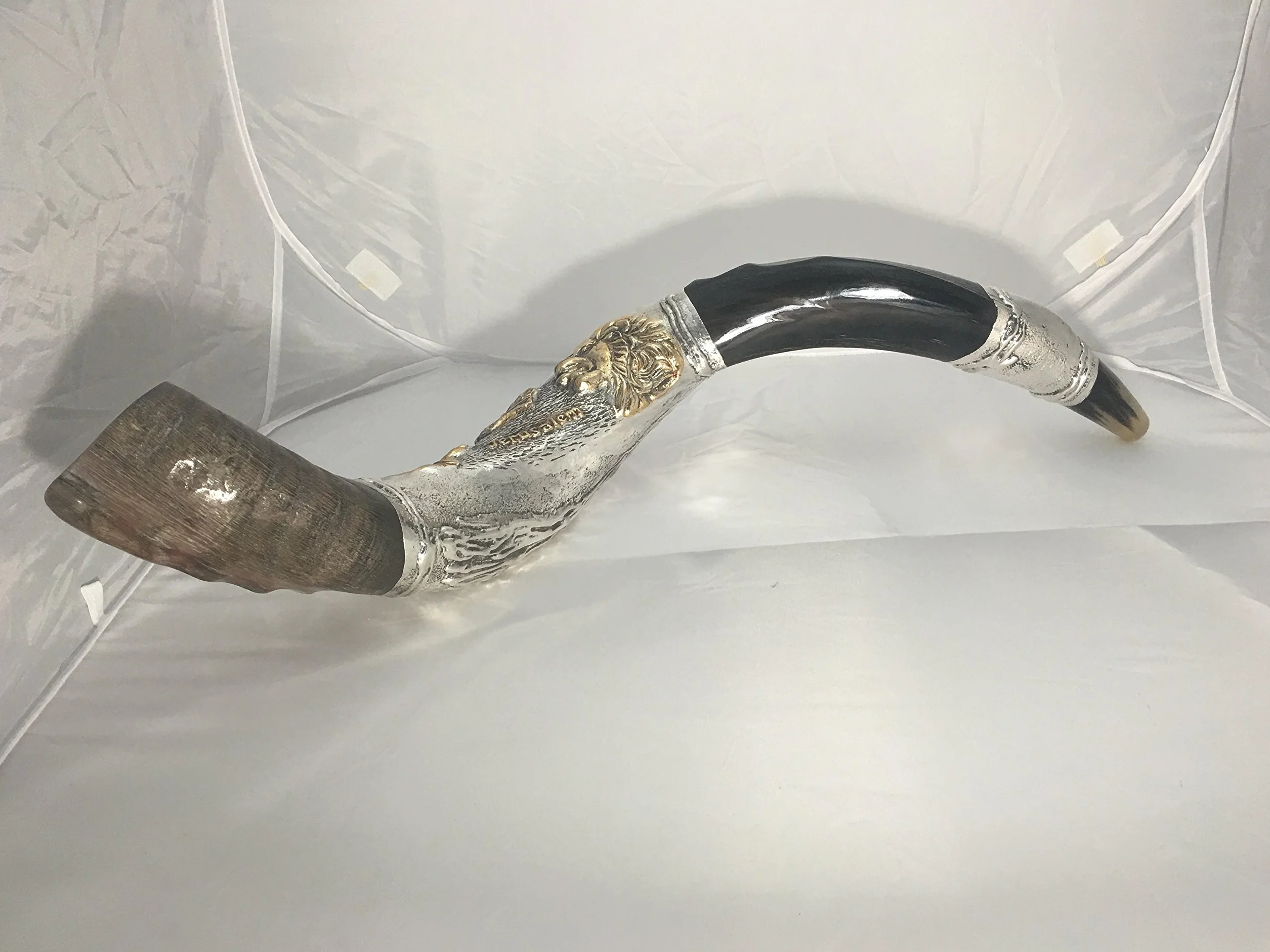 Chofar Yemenit Kudu-Horn Schofar Löwe von Judah, versilbert, 61 cm