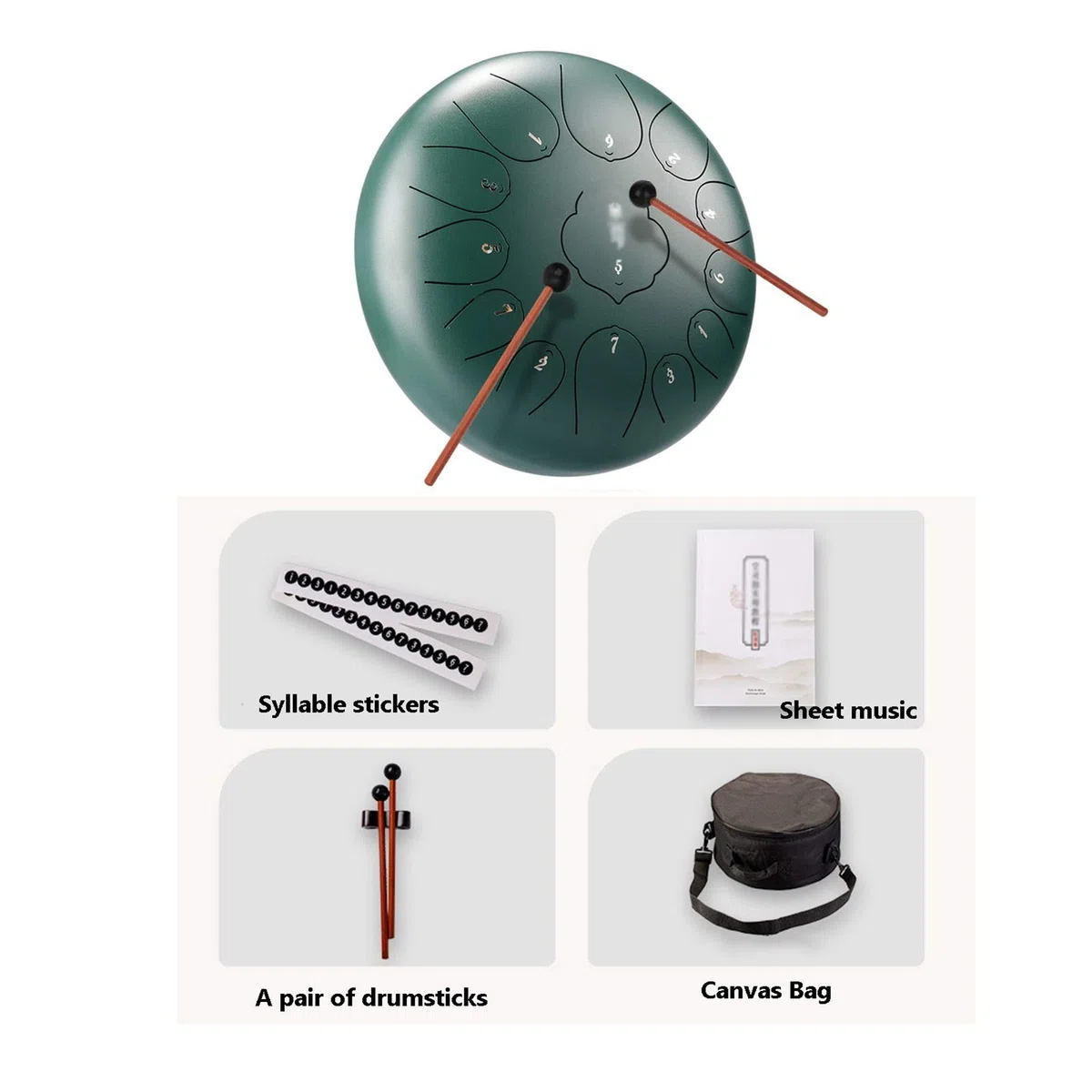 Stahlzunge Trommel 12 Zoll 11 Anmerkungen, Manuelle Percussion Tambourine, Mit Schlägeln, Tonic-Aufkleber, Reisetasche, Yoga, Meditation, Musiktherapie (Color : A)