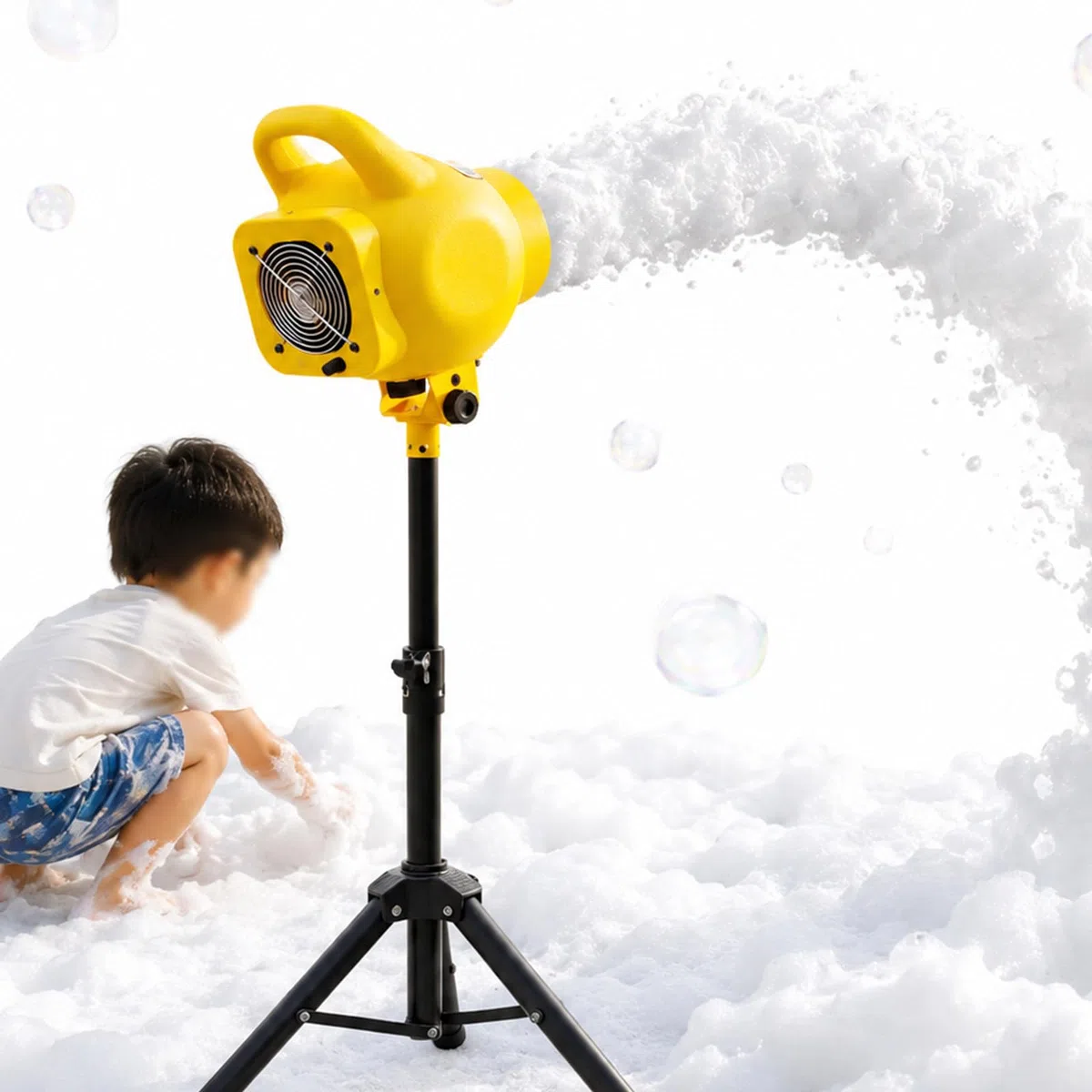 Schaumkanone Und Schaummaschine Für Partys 150 W Mit 3–5 M Reichweite, Verstellbarem Winkel Und Stativ, Wasserpumpe Und Steuerbox Für Garten, Schule, Pool Und Events Yellow