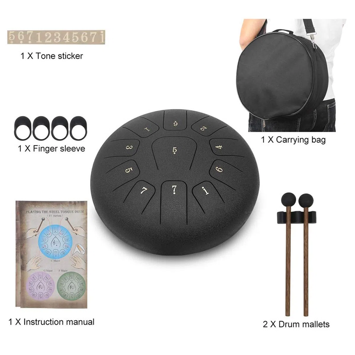 Stahlzungentrommel 12-Zoll-11-taler Percussion-Instrument Für Persönliche Meditation, Yoga, Zen, Einschließlich Tragbarer Drums/Aufkleber/Fingerspitzen/Klebrige Noten
