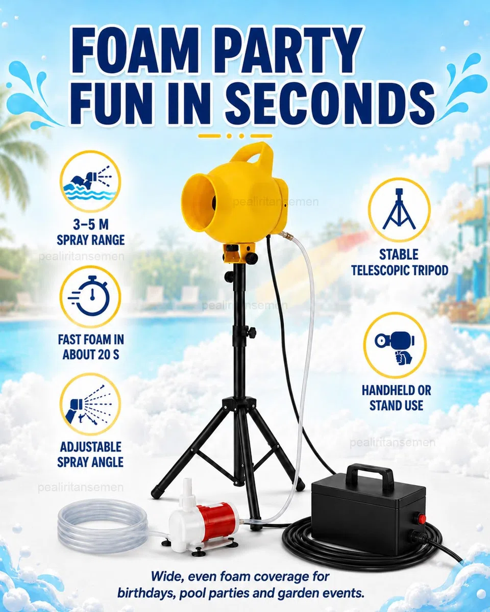 Bubble-Schaummaschine 150 W, Schaumkanone Für Partys Mit 3–5 M Reichweite, Verstellbarem Stativ, 1000-L/H-Wasserpumpe Und Steuerbox Für Pool- Und Gartenfeste, Spaß Yellow