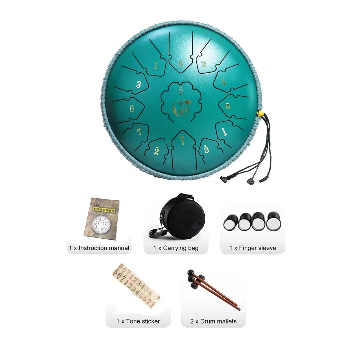 12-Zoll-13-tone-Stahlzunge-Trommel-Percussion-Tamburin Mit Trommelstäbchen, Musikbuch, Aufkleber, Fingerbetten, Aufbewahrungstasche, Geschenke Für Anfänger Und Yoga-Liebhaber (Color : E)