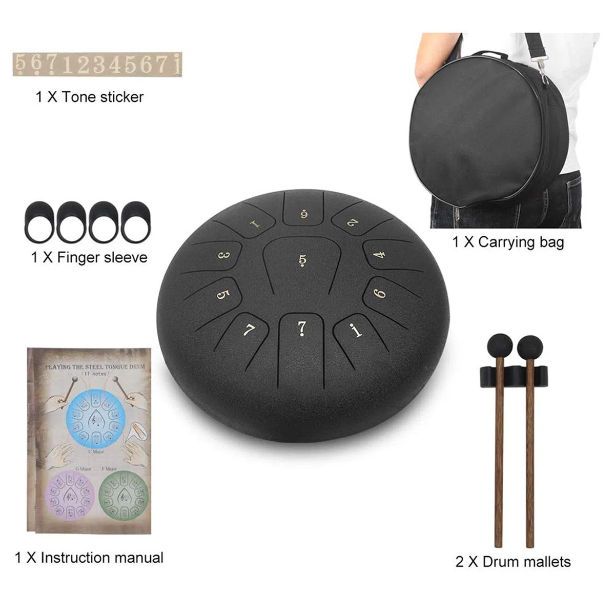12-Zoll-Stahlzunge-Trommel, 11-Anmerkung Erwachsene Trommel/Kind Drum Percussion Kit, Mit Drumsticks/Fingerbetten/Music Score Und Performance Package/Für Yoga, Meditation Und Musiktherapie