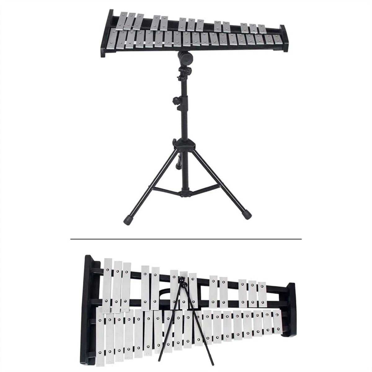 Aluminiumplatten-Xylophon, schwarzer Ständer, 32-Noten-Glockenspiel, Schlaginstrument Glockenspiel Set