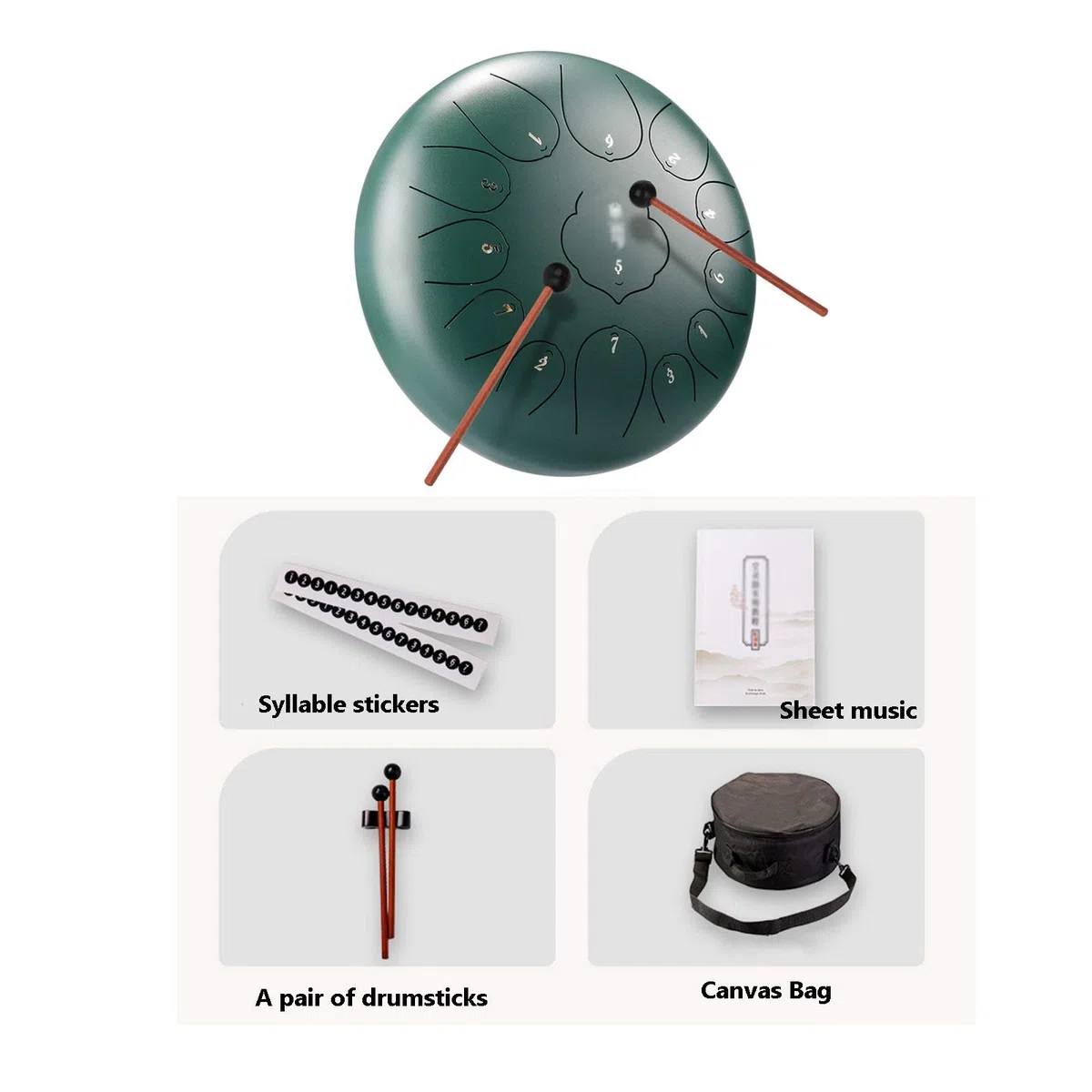 Stahlzunge Trommel 12-Zoll-13-Ton-Percussion-Instrument, Schlagstöcke, Trommelstifte, Tasche, klebrige Notizen, Yoga, Meditation, Musiktherapie (Color : A)