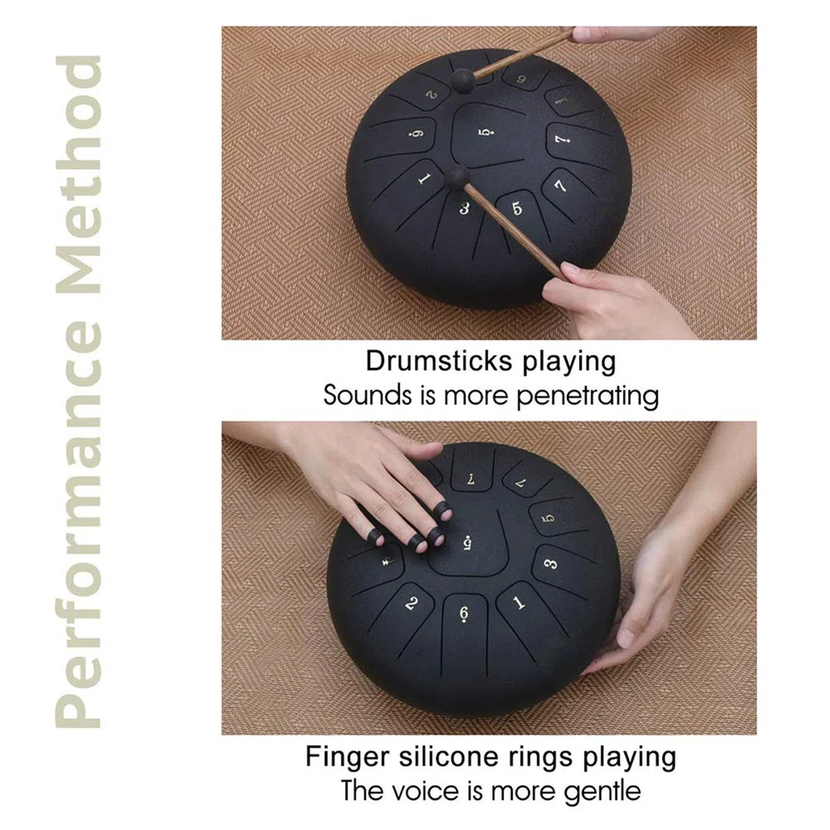 12-Zoll-Stahlzunge-Trommel, 11-Anmerkung Erwachsene Trommel/Kind Drum Percussion Kit, Mit Drumsticks/Fingerbetten/Music Score Und Performance Package/Für Yoga, Meditation Und Musiktherapie