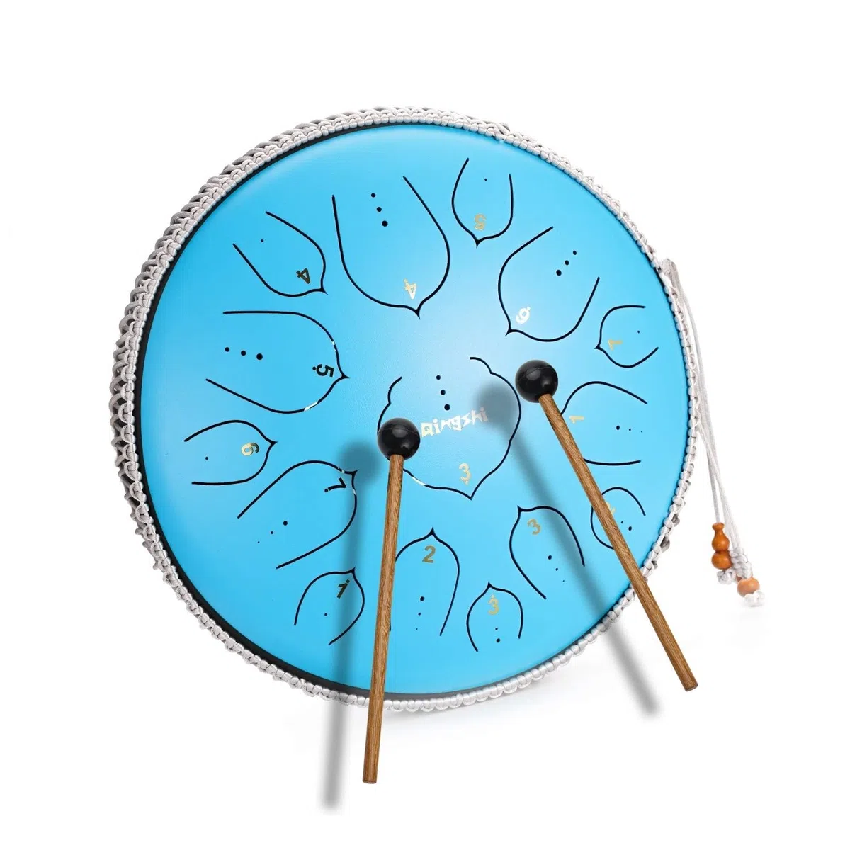14-Zoll-Stahlzungentrommel Mit 15 Tönen, High-Percussion-Instrument Mit Trommelstöcken/Fingerauflagen/Notenblatt/Tragetasche, Geschenke for Anfänger Und Yoga-Liebhaber