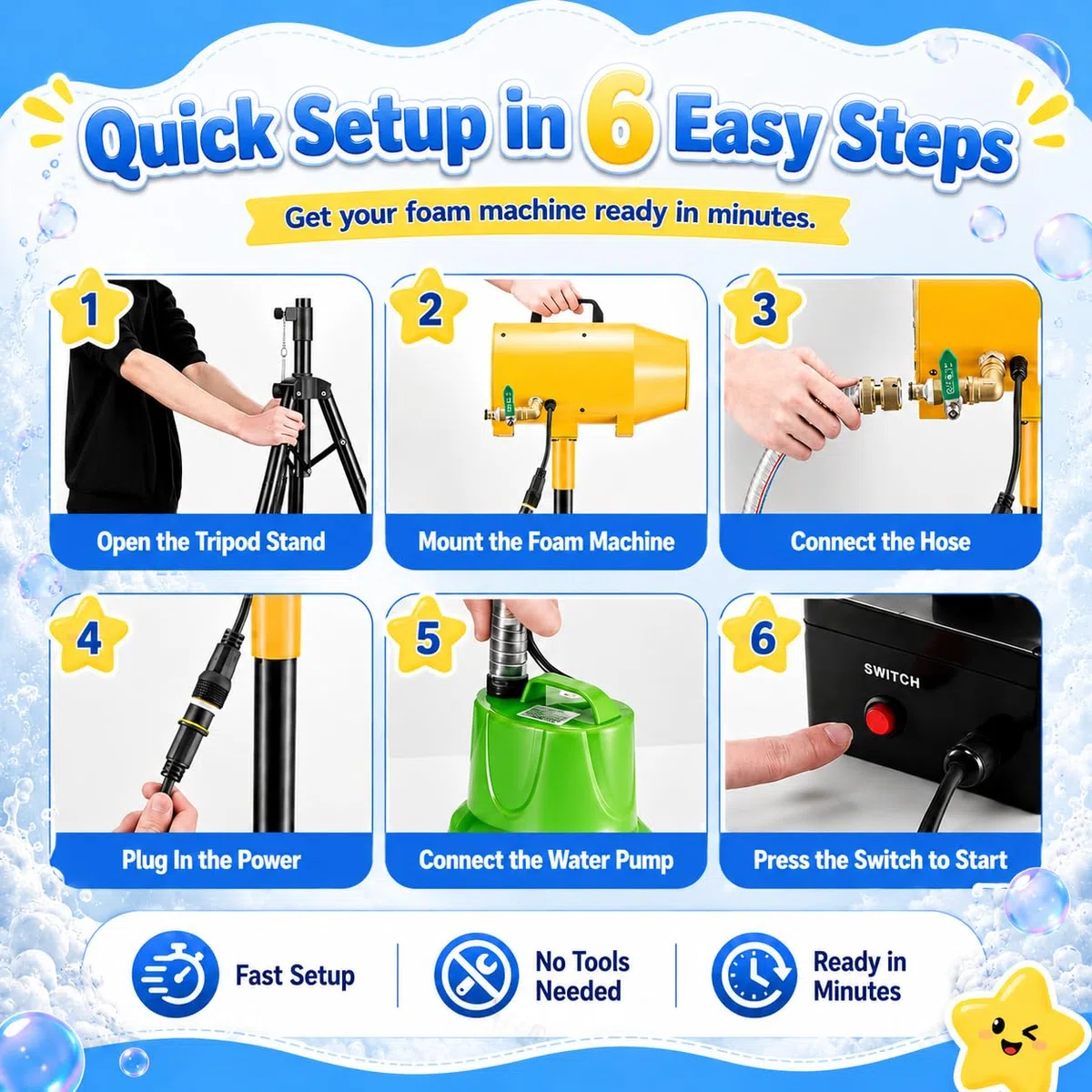 Hochleistungs Schaummaschine 1000W für Outdoor Spaß & Festivals Yellow
