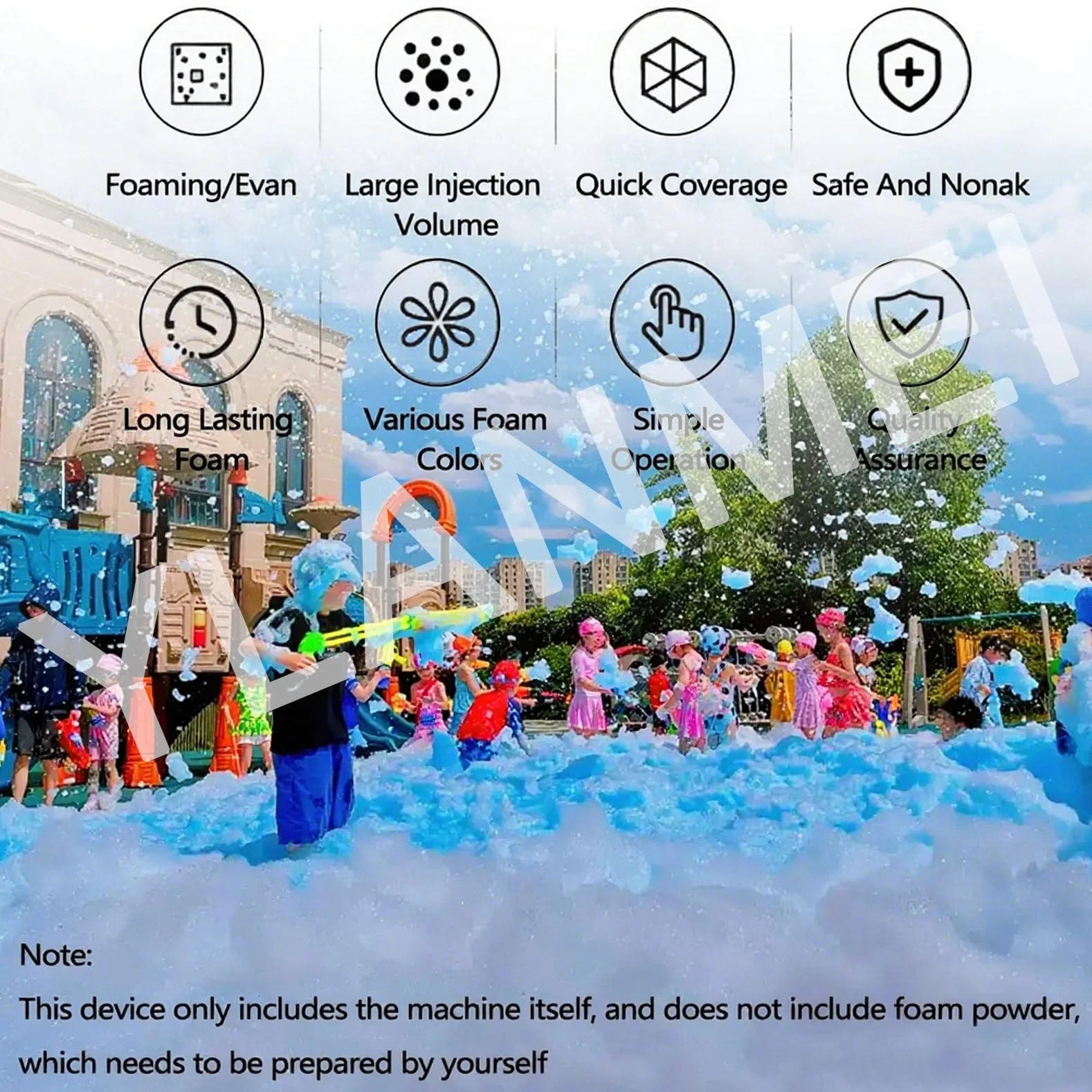 1000W Party-Schaummaschine für den Außenbereich, Schaumkanone, Entfernung 6-10M/Fläche 80M, Einstellbarer Winkel, Bühneneffekt, für Kinderfeste und Geburtstage