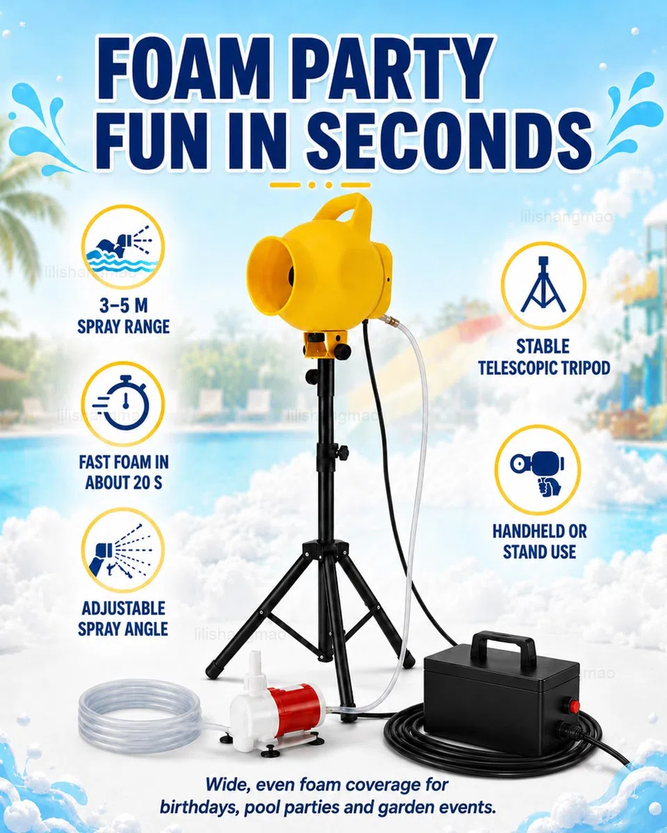 Party-Schaummaschine 150 W, Schaumgenerator Mit 3–5 M Reichweite, Stativ 100–130 cm, 1000-L/H-Wasserpumpe Und Steuerbox Für Camps, Pools, Geburtstage Und Karneval, Spaß Blue