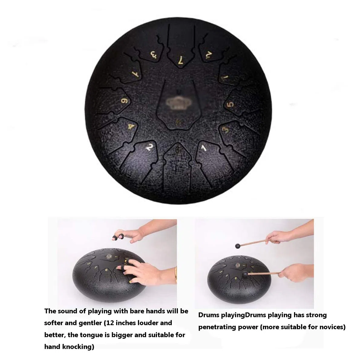 Stahlzunge Trommel 12-Zoll-13-Ton-Percussion-Instrument, Tamburin mit Schlagstöffen, Tragetasche, Geschenk für Anfänger und Yoga-Liebhaber, Meditation (Color : B)