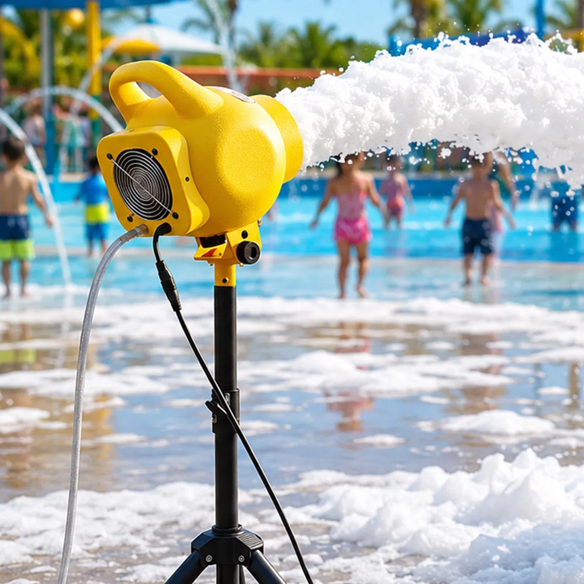 Bubble-Schaummaschine 150 W, Schaumkanone Für Partys Mit 3–5 M Reichweite, Verstellbarem Stativ, 1000-L/H-Wasserpumpe Und Steuerbox Für Pool- Und Gartenfeste, Spaß Yellow
