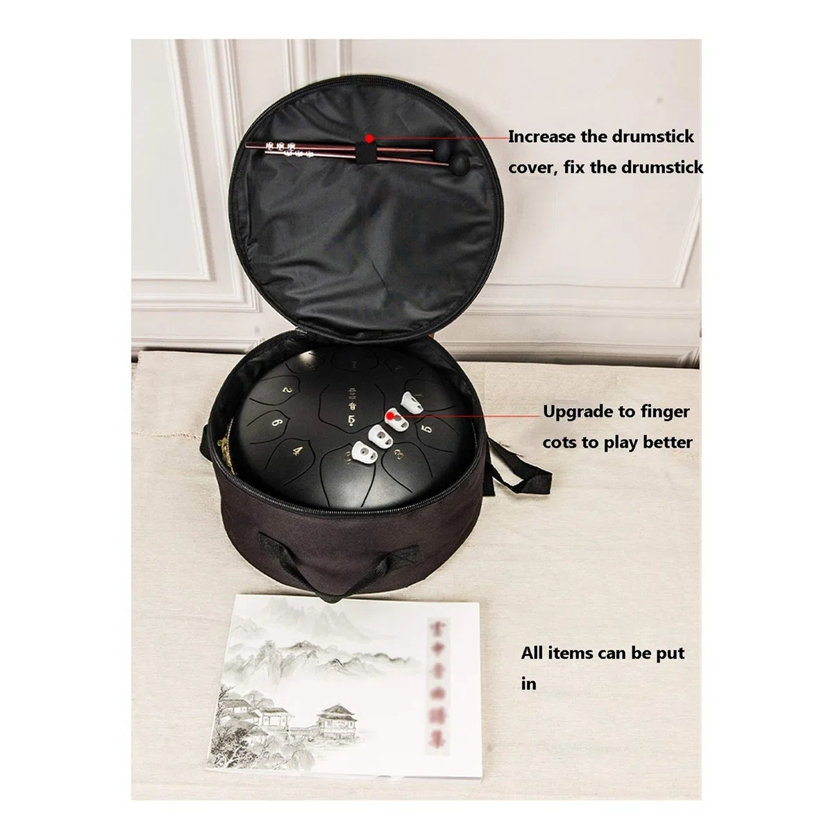 12-Zoll-11-tone-Stahlzunge-Trommel, Percussion-Trommel, Mit Schlagstöffen, Musikbuch, Aufkleber, Fingerbetten, Rucksack, Geschenk Für Anfänger Und Yoga-Liebhaber (Color : B)