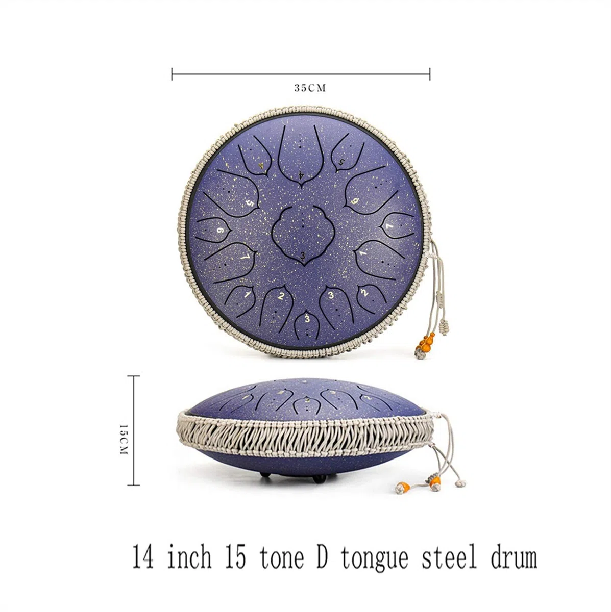 Stahlzunge-Trommel 14 Zoll 15 Pech-Percussion-Instrument, Stahltrommel-Kit Mit Trommelstäbchen/Fingerbetten/Musik-Score, Ein Geschenk Für Anfänger Und Yoga-Liebhaber (Color : B)