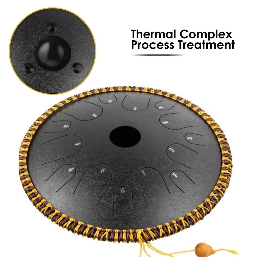 Stahlzunge Trommel 14 Zoll 14 Ton Complete Kit, C-Taste, Perkussionspsychotherapie, Geschenk Für Anfänger Und Yoga-Liebhaber (Obsidian)