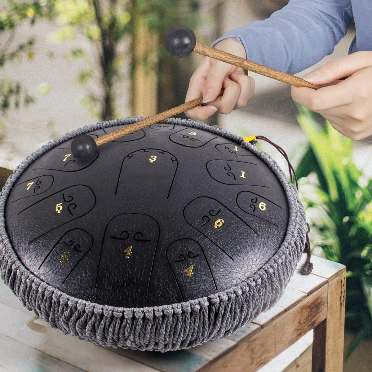 Zungentrommel Aus Legiertem Stahl, 14 Zoll 15-Noten-C-Key-Percussion-Stahltrommel-Kit Mit Drumstick-Notenaufklebern, Fingerpick-Schlägerhalter Und Gigbag
