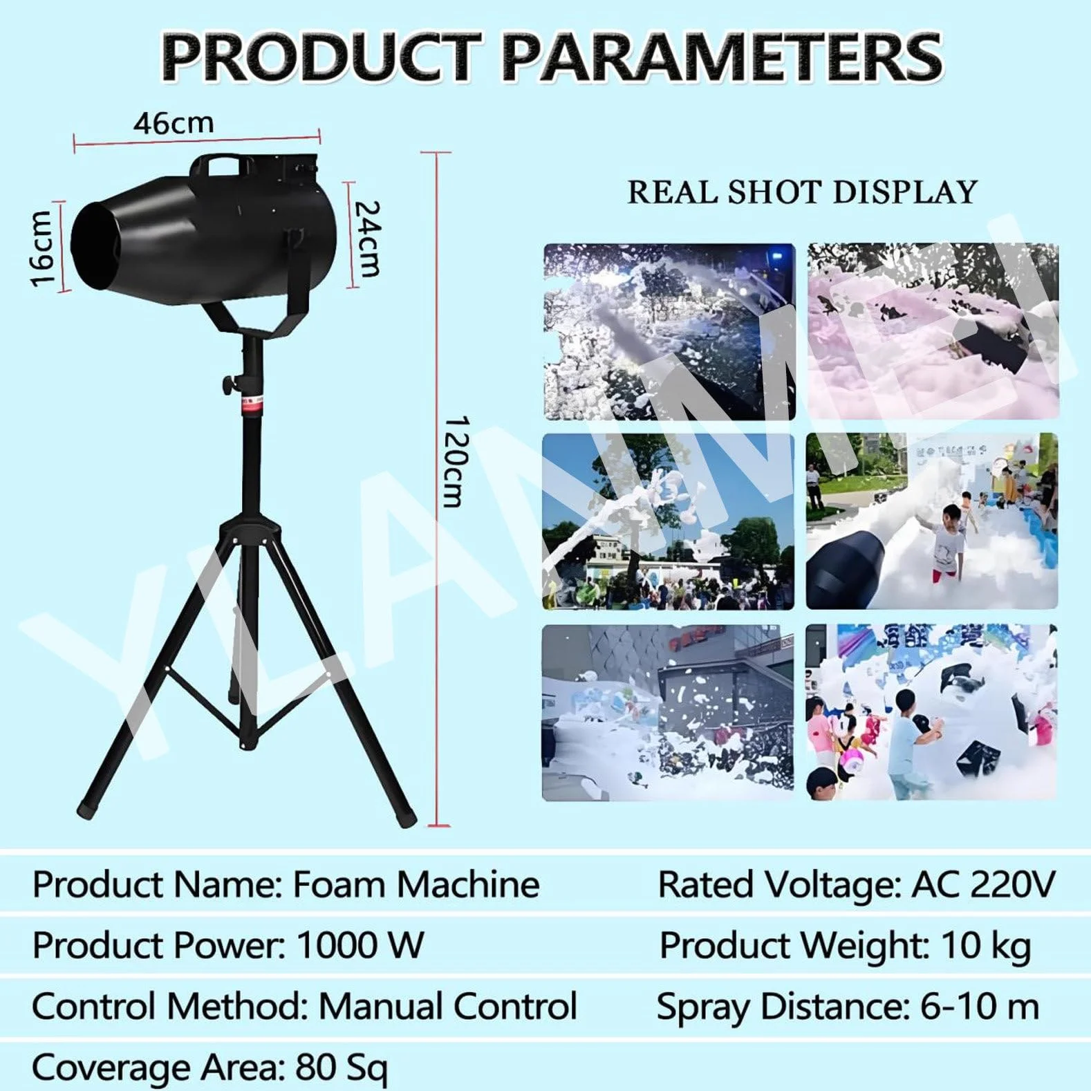 1000W Party-Schaummaschine für den Außenbereich, Schaumkanone, Entfernung 6-10M/Fläche 80M, Einstellbarer Winkel, Bühneneffekt, für Kinderfeste und Geburtstage