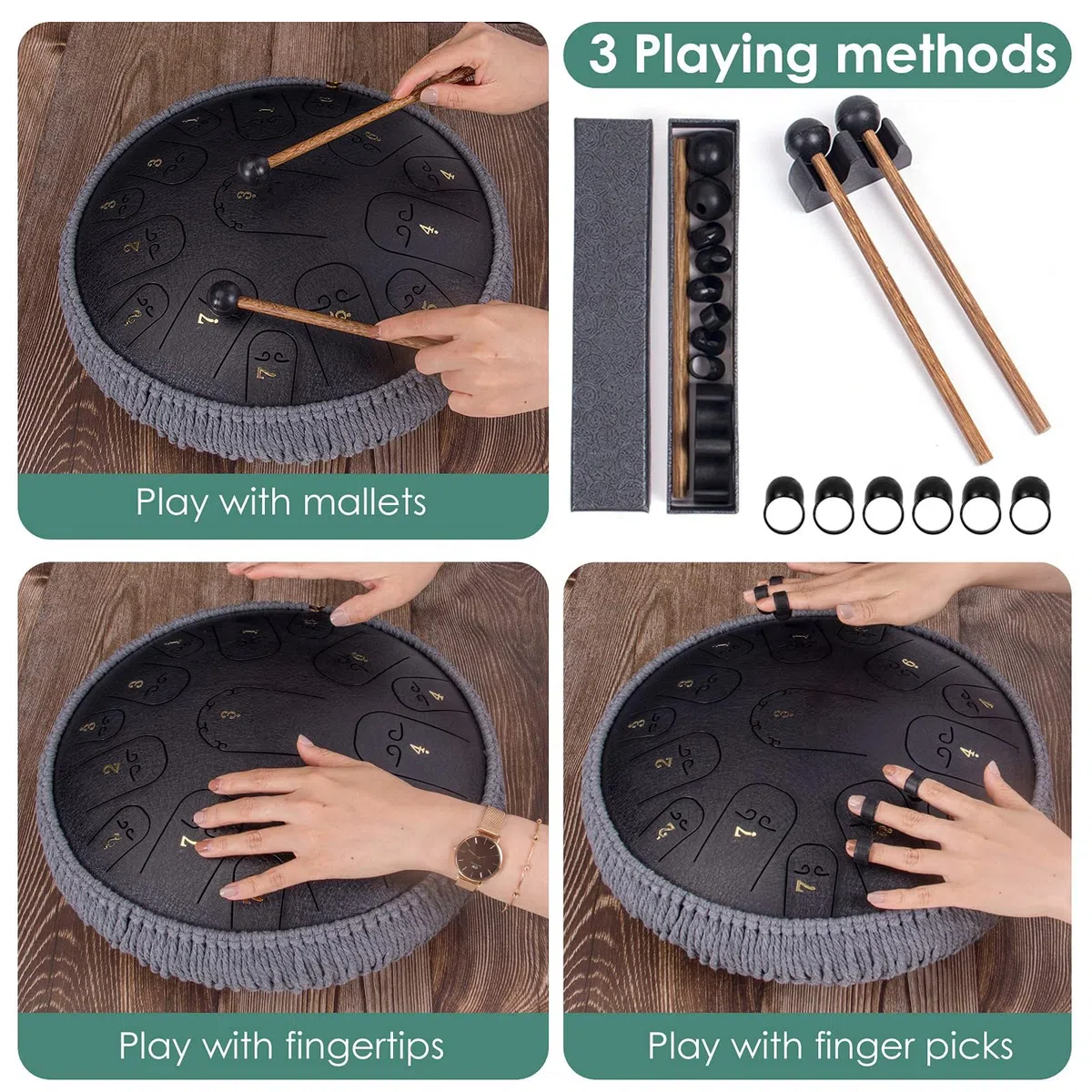 Zungentrommel Aus Legiertem Stahl, 14 Zoll 15-Noten-C-Key-Percussion-Stahltrommel-Kit Mit Drumstick-Notenaufklebern, Fingerpick-Schlägerhalter Und Gigbag