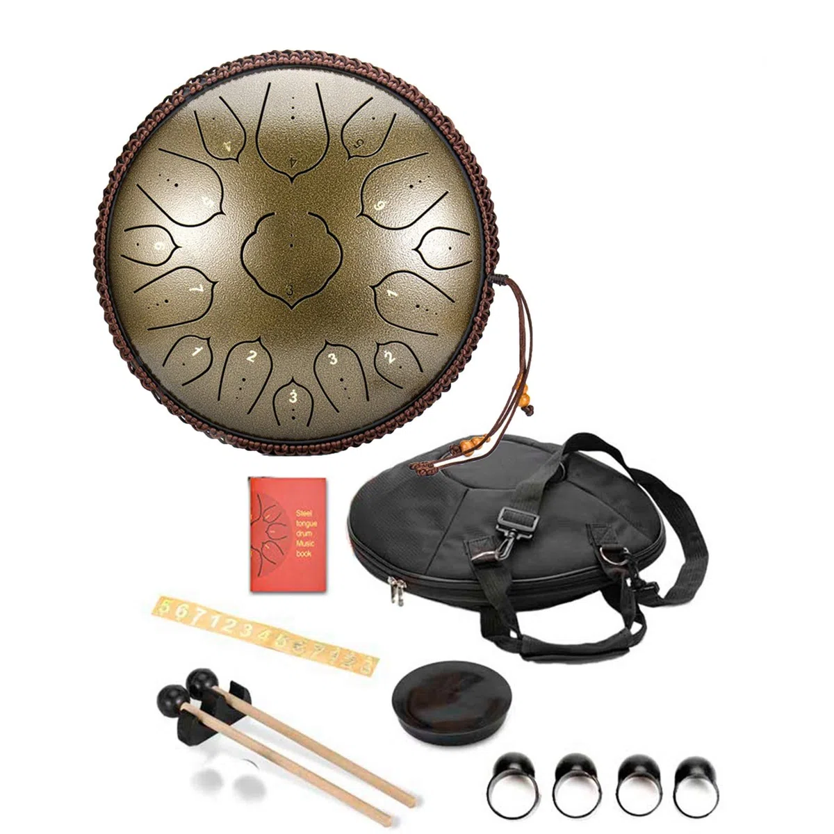 Stahlzunge-Trommel 14 Zoll 15 Pech-Percussion-Instrument, Stahltrommel-Kit Mit Trommelstäbchen/Fingerbetten/Musik-Score, Ein Geschenk Für Anfänger Und Yoga-Liebhaber (Color : B)