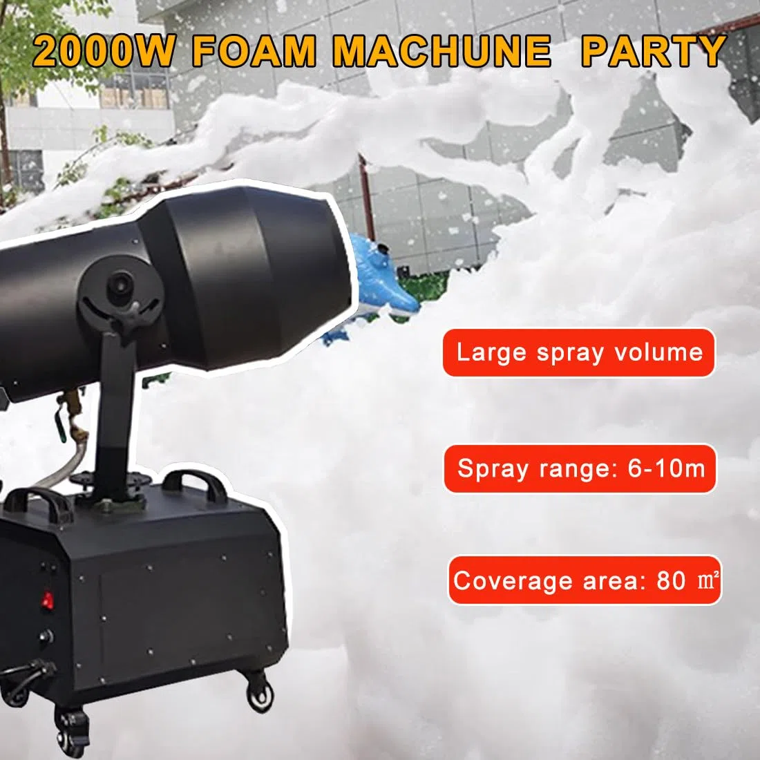 2000 W Schaummaschine Für Partys Im Freien, Verstellbarer Winkel, Bühneneffekt-Schaummaschine Für Große Bühnen, Kinderschwimmbad, Reichweite 6–10 M, Reichweite 80 M²
