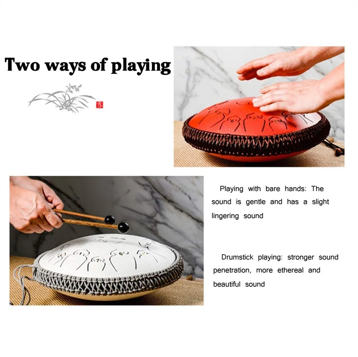 Stahlzunge-Trommel 14 Zoll 15 Pech-Percussion-Instrument, Stahltrommel-Kit Mit Trommelstäbchen/Fingerbetten/Musik-Score, Ein Geschenk Für Anfänger Und Yoga-Liebhaber (Color : B)