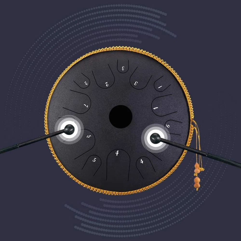 Stahlzunge Trommel 14 Zoll 14 Ton Complete Kit, C-Taste, Perkussionspsychotherapie, Geschenk Für Anfänger Und Yoga-Liebhaber (Obsidian)