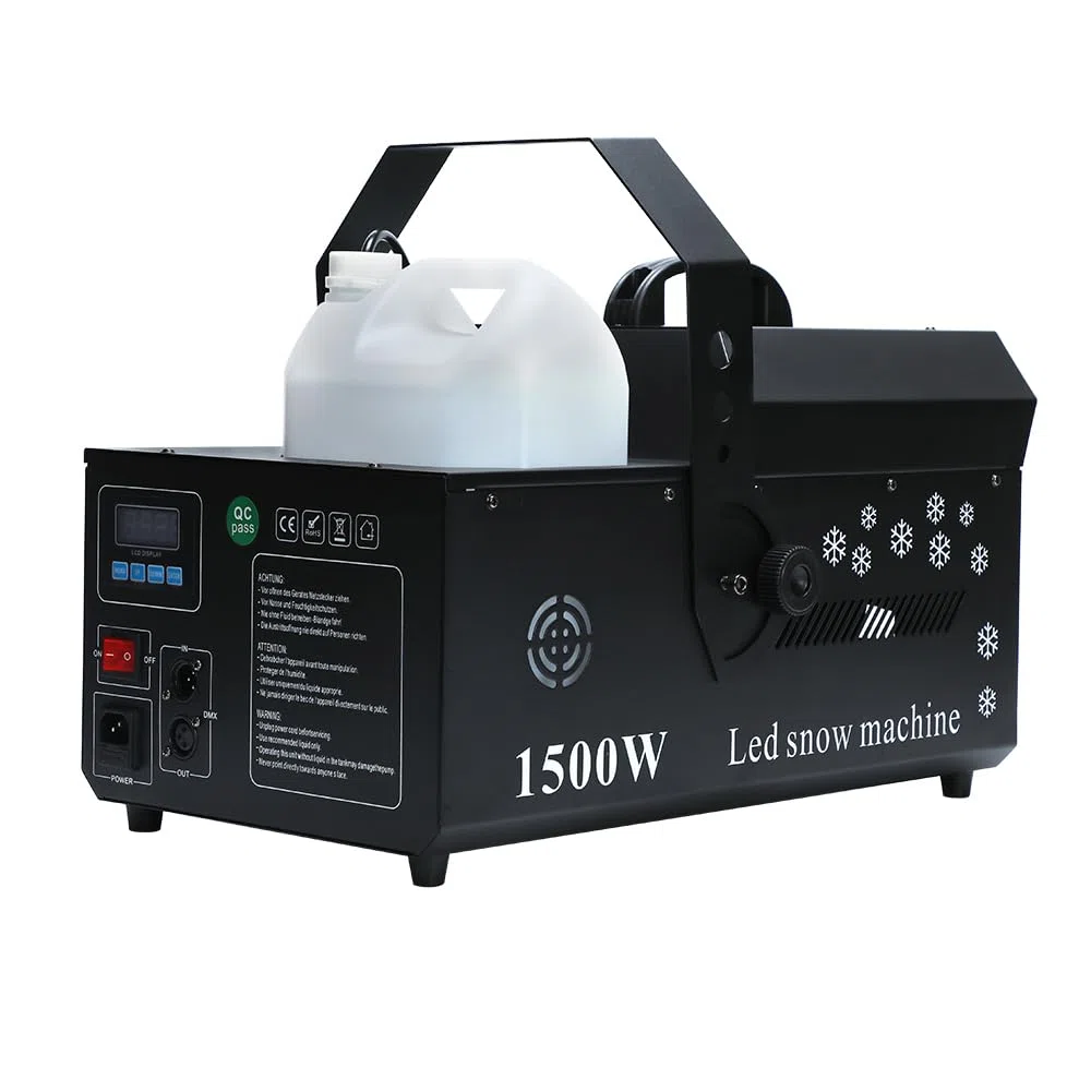 Schneemaschine, 1500W Schnee Maschine mit 12 LED Licht, 5L Wassertank, Schneeflockenmaschine DMX für Partys, Halloween