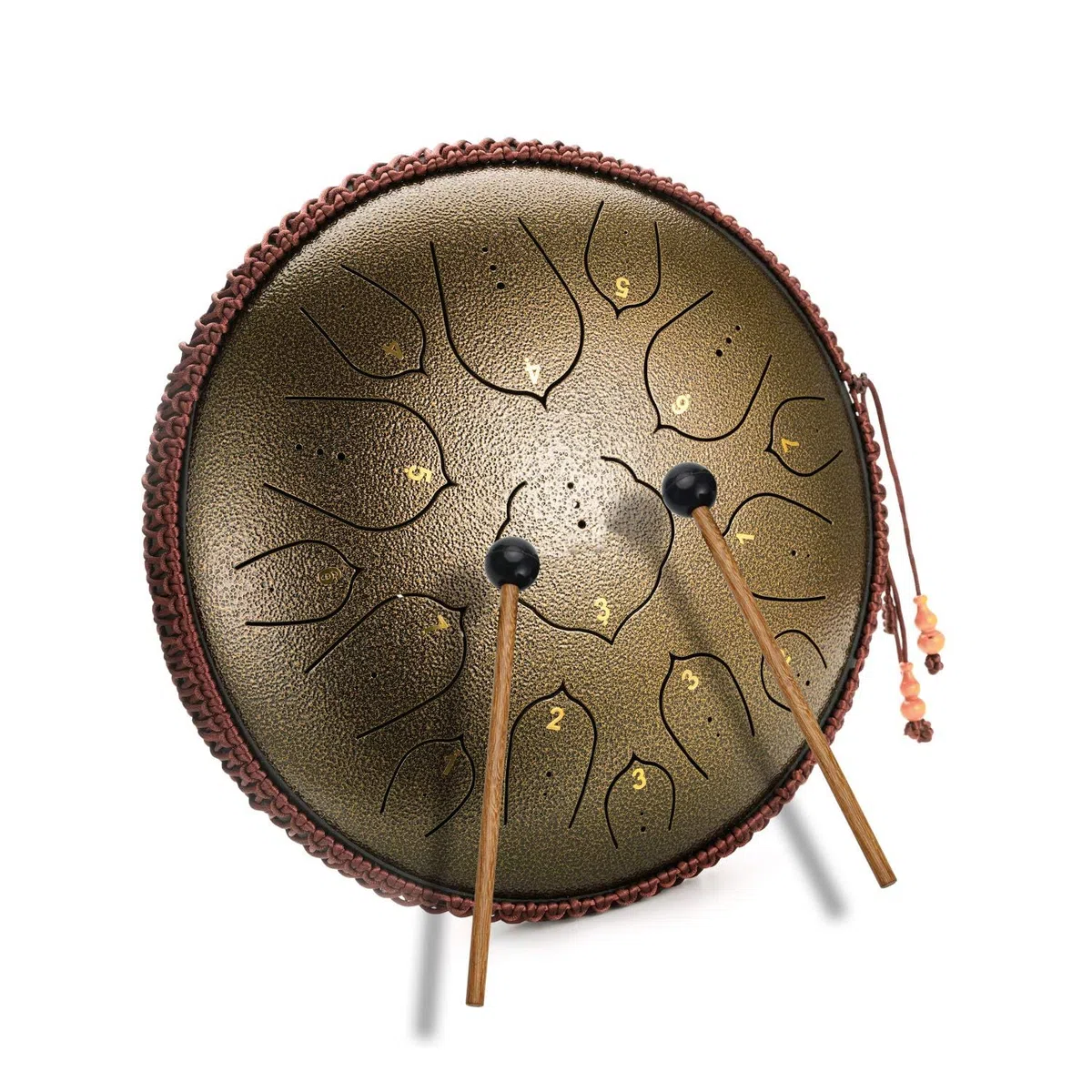 Stahlzungentrommel 14 Zoll 15-Ton-Schlaginstrument Handpan-Trommel Mit Trommelstöcken/Fingerauflagen/Notenblatt/Tragetasche, Geschenke for Anfänger Und Yoga-Liebhaber