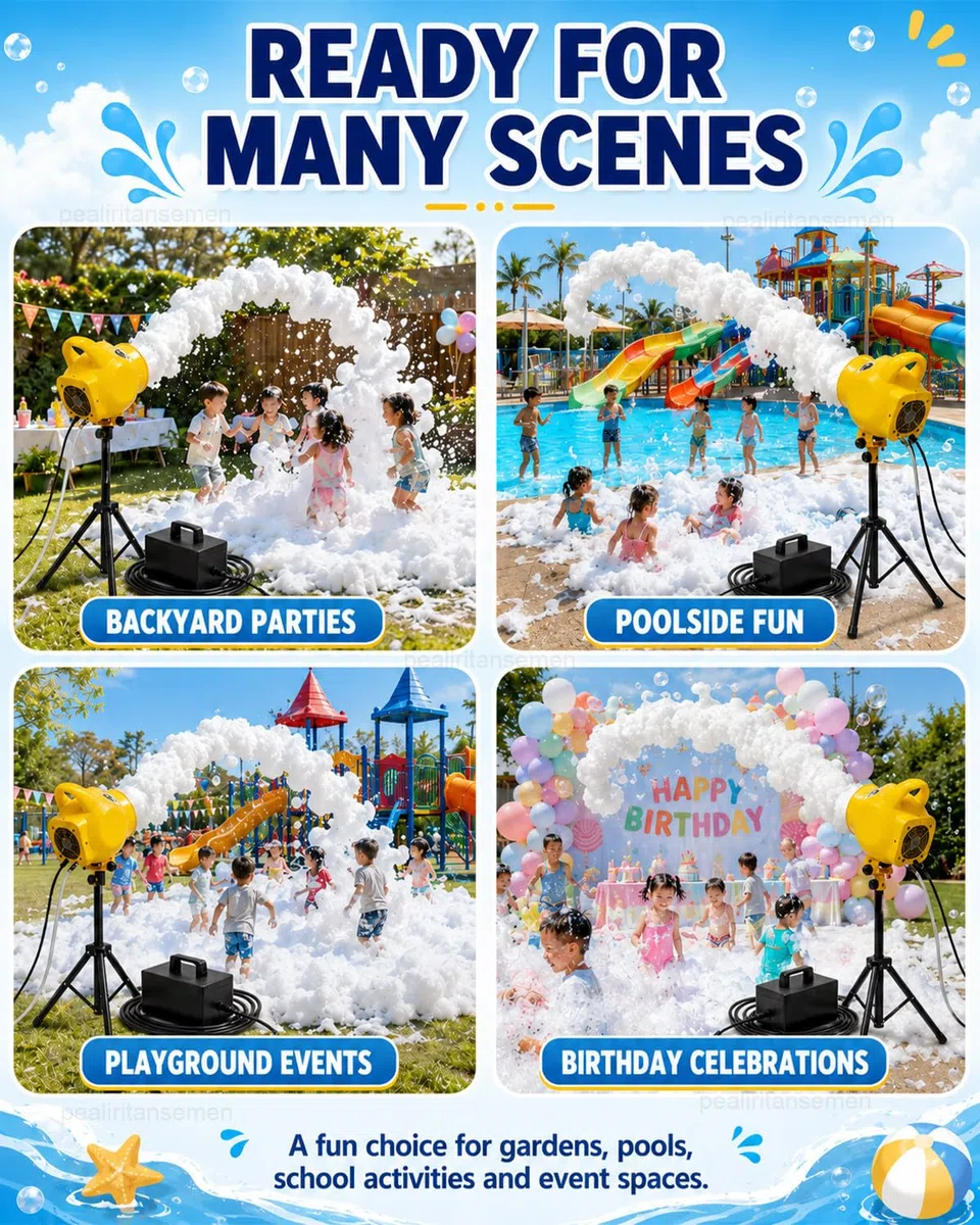 Bubble-Schaummaschine 150 W, Schaumkanone Für Partys Mit 3–5 M Reichweite, Verstellbarem Stativ, 1000-L/H-Wasserpumpe Und Steuerbox Für Pool- Und Gartenfeste, Spaß Yellow