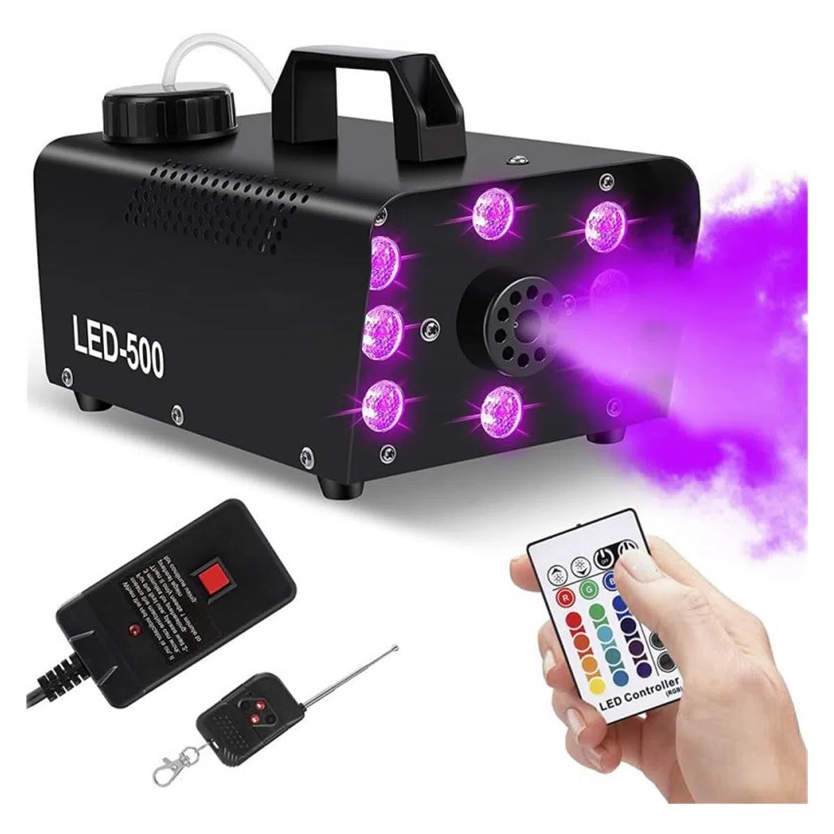 Disco-Nebelmaschine 500W RGB Mit Fernbedienung, Nebelmaschine Auswurffunktion For DJs, Weihnachten, Hochzeiten, Partys Und Bühnenlichteffekte Energiesparend Leistungsstark(500W 18 LED)