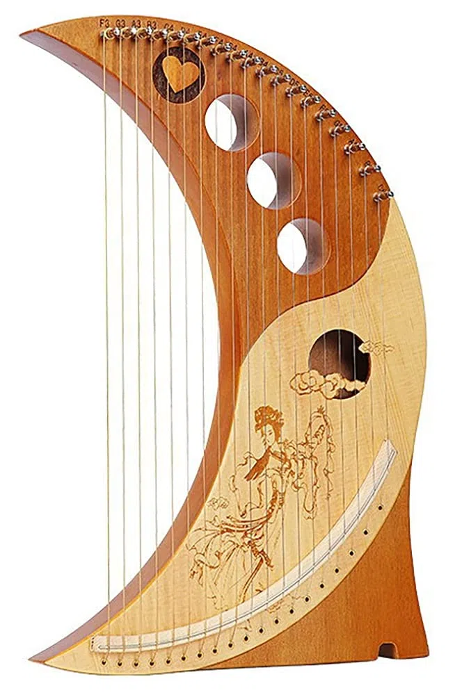 19-saitige Halbmond-Lyraharfe, Mahagoni-Lyraharfe mit zuverlässiger Tasche, Stimmschlüssel und Ersatzsaiten, Instrument für Erwachsene/Kinder